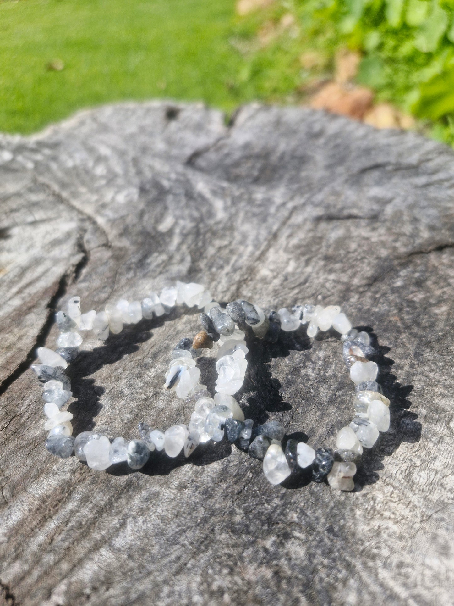 Tourmalated Quartz Crystal Chip Bracelet