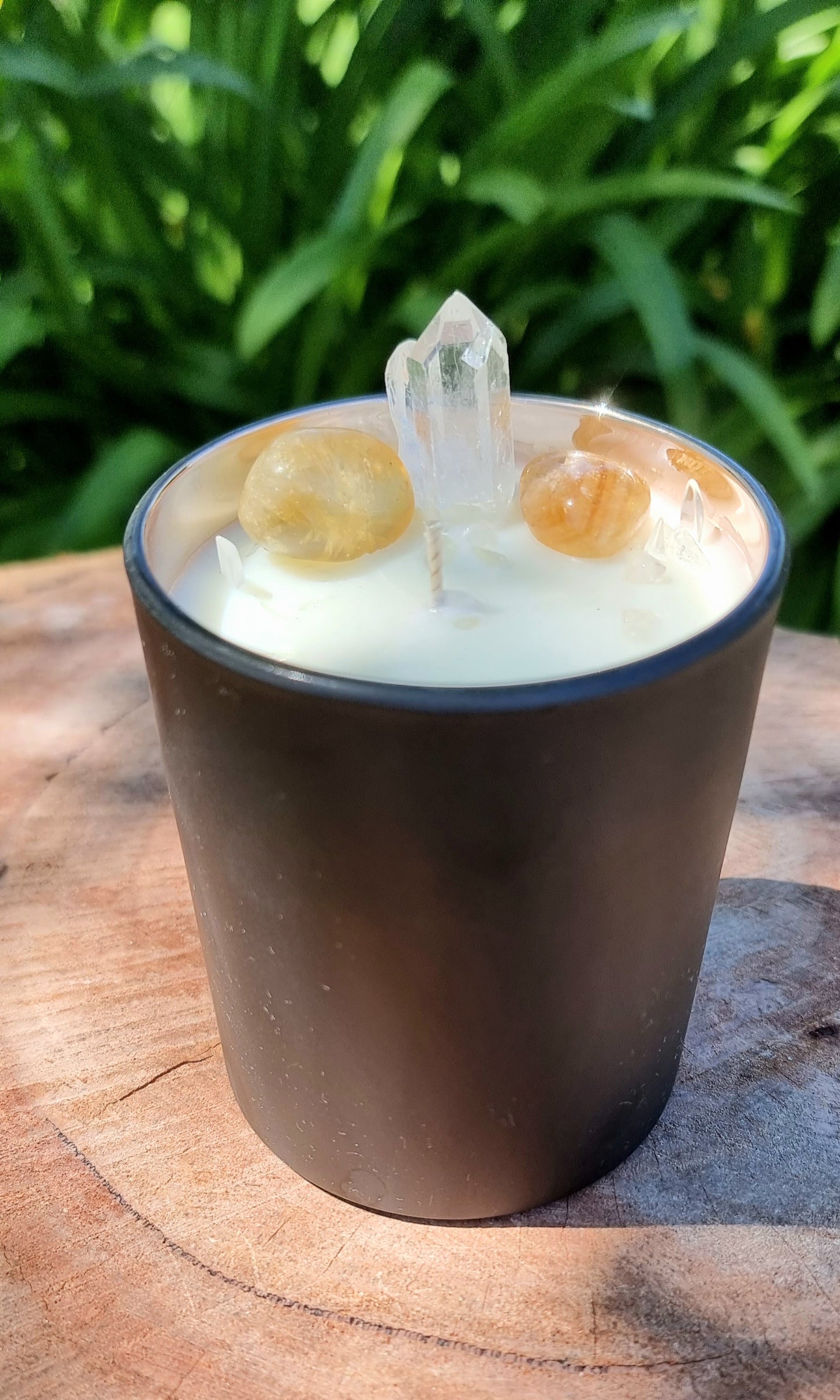 Lemon Myrtle - Citrine + Clear Quartz - Matt Black and Rose Gold Jar.