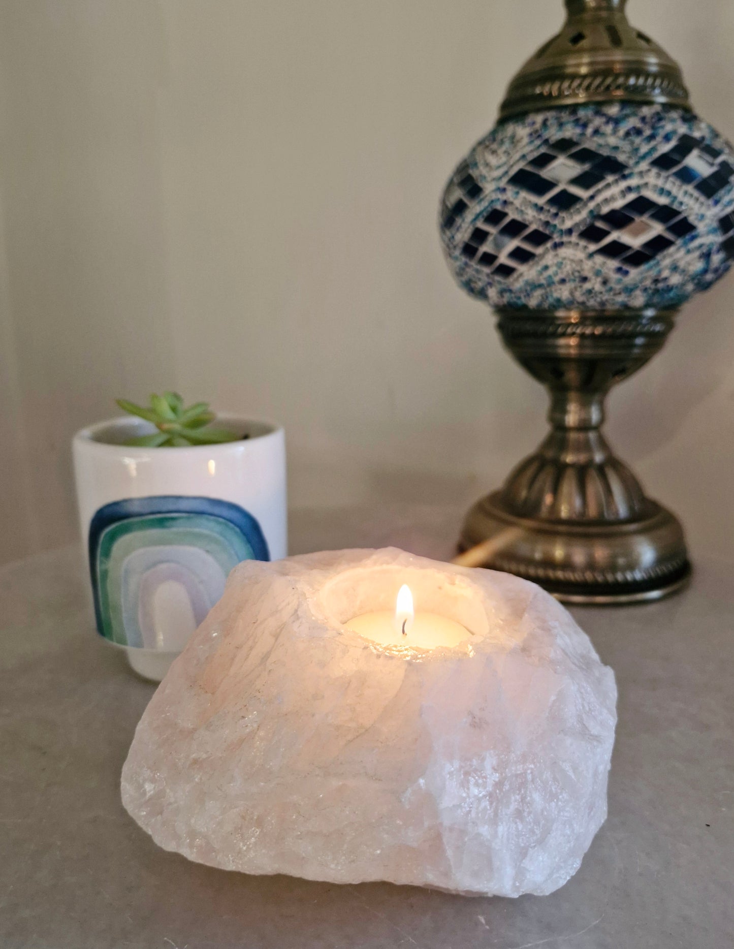 Rose Quartz tea light  Candle Holder